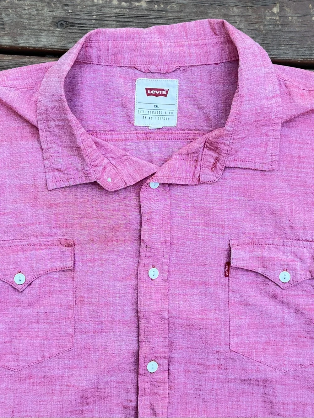 Levi's Short Sleeve Button Up 100% Cotton Sz XXL #3LDSW055 Blush Chambray